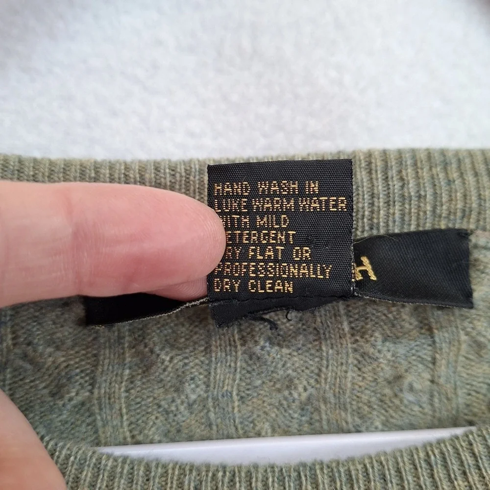Vintage Bachrach Cashmere Sweater Mens XL Crew Neck Cable Knit Pullover Greenish